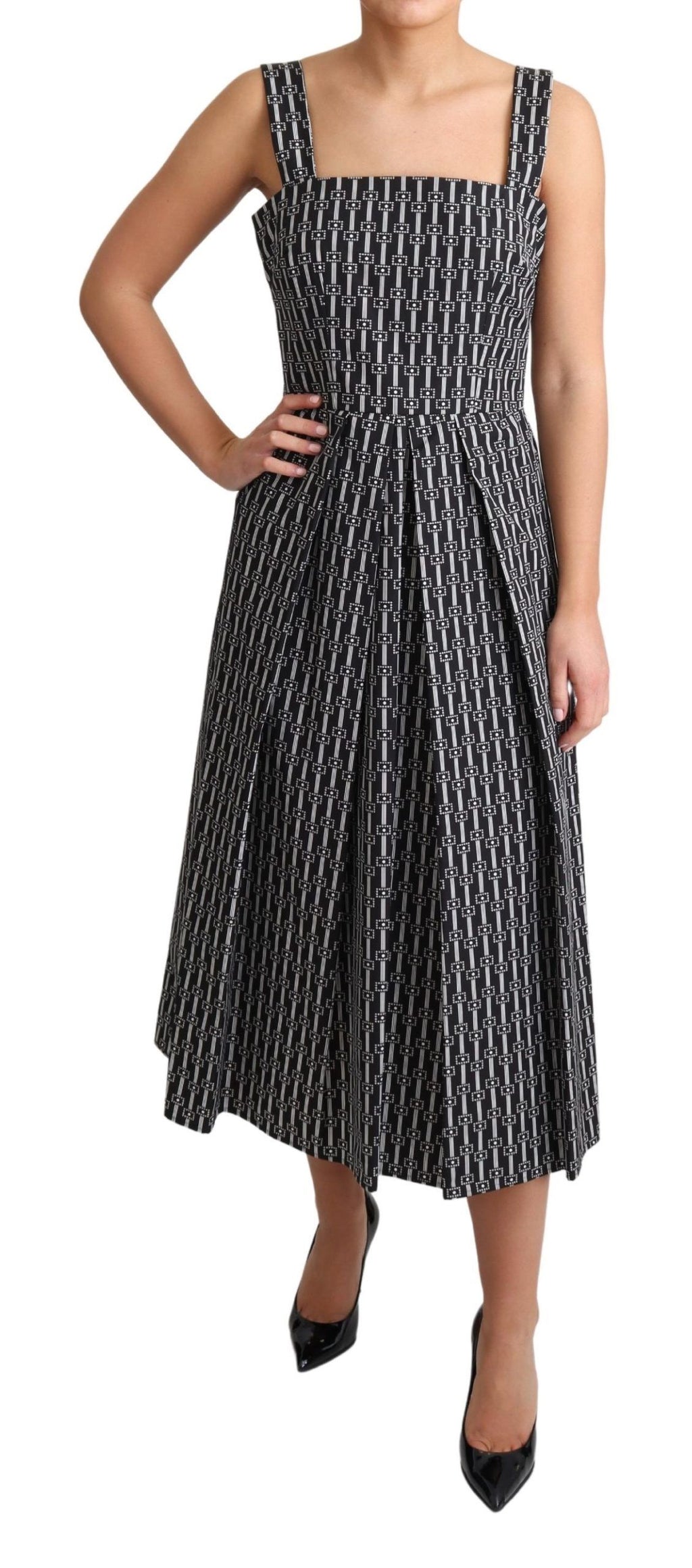 Dolce & Gabbana Schwarz-weiß gemustertes Baumwollkleid in A-Linie
