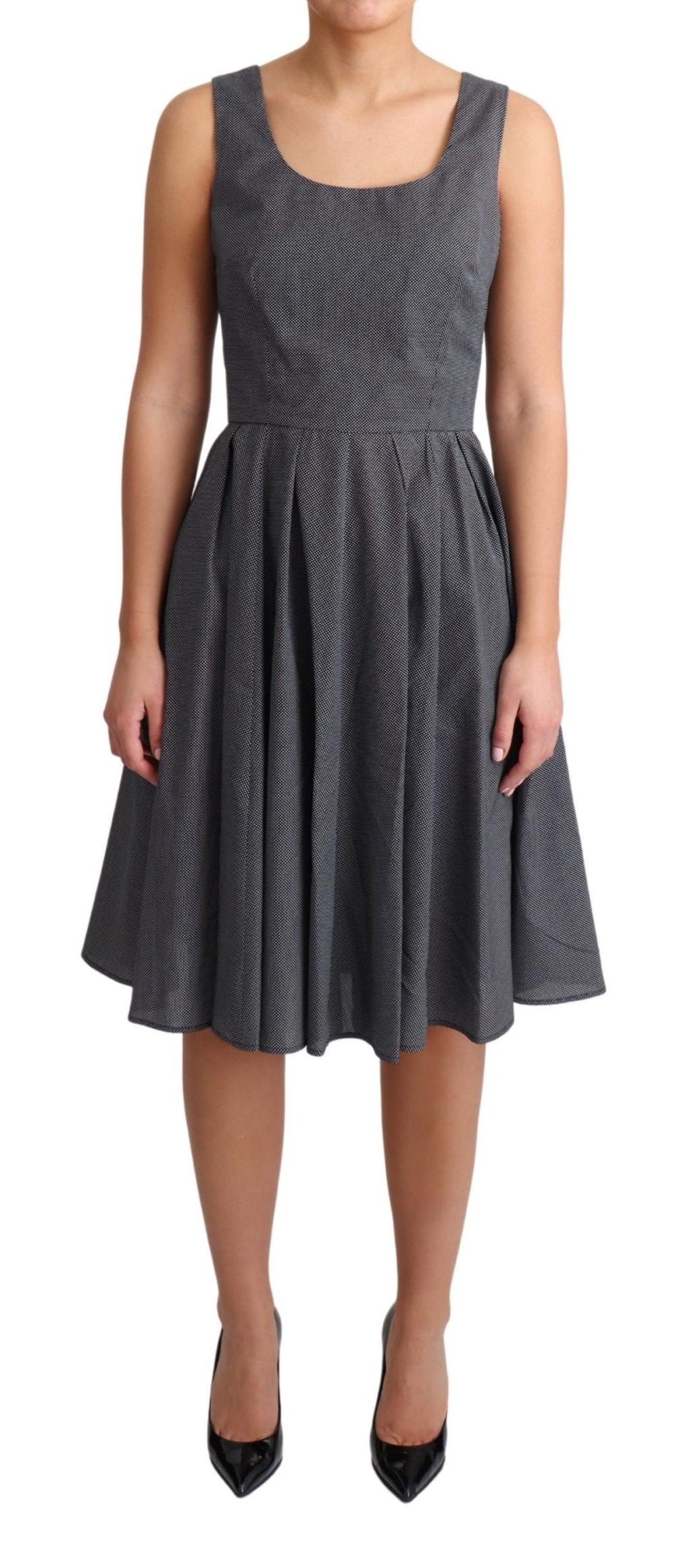 Dolce & Gabbana Schwarzes gepunktetes A-Linien-Kleid aus Baumwolle