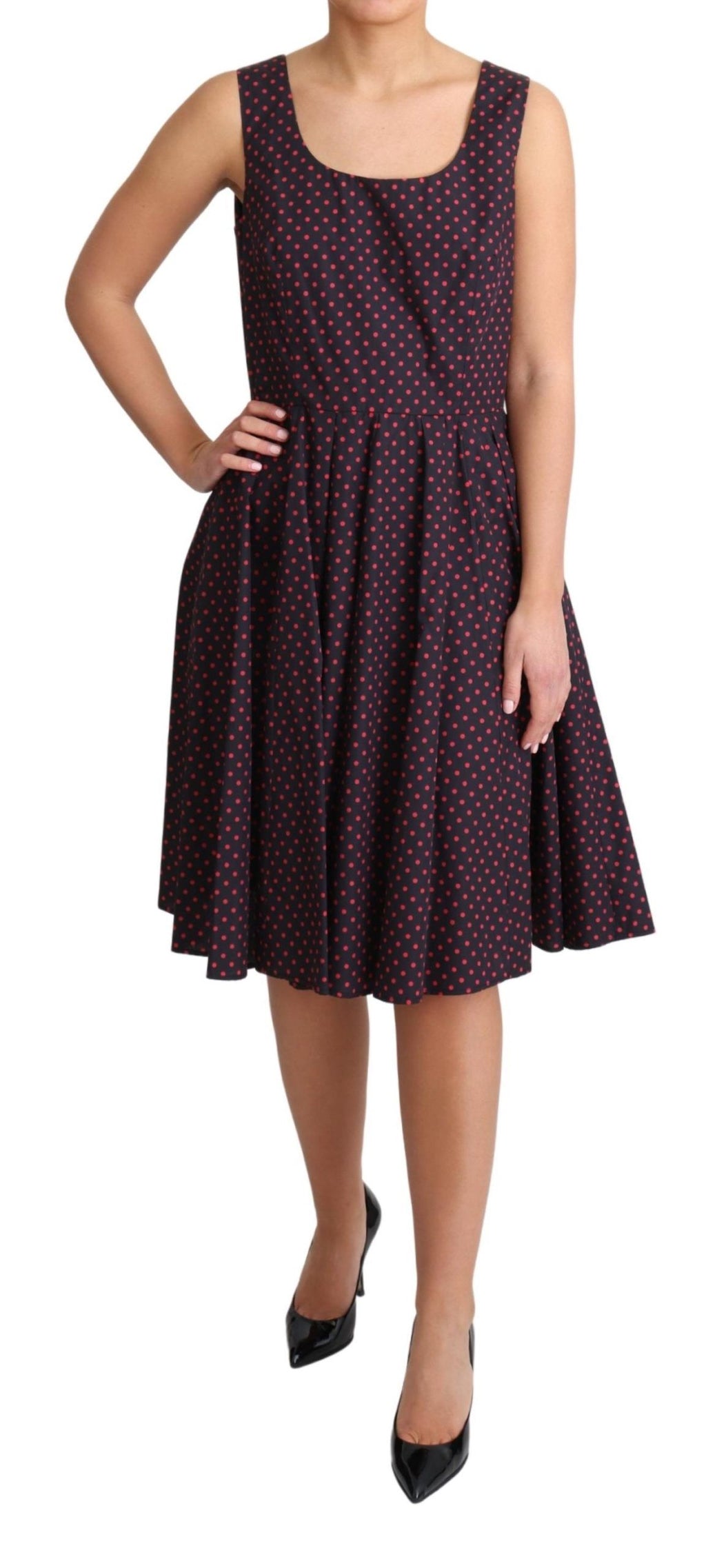 Dolce & Gabbana Rot Blau Polka Baumwolle A-Linie Kleid