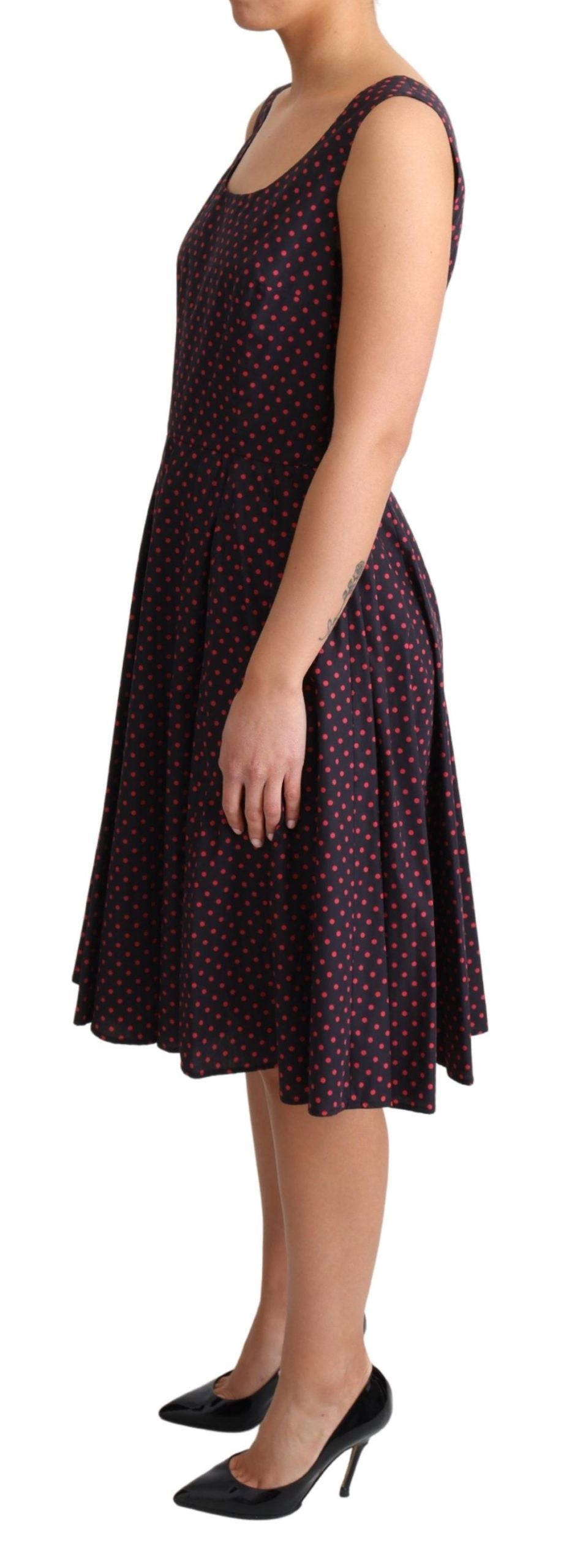 Dolce & Gabbana Rot Blau Polka Baumwolle A-Linie Kleid