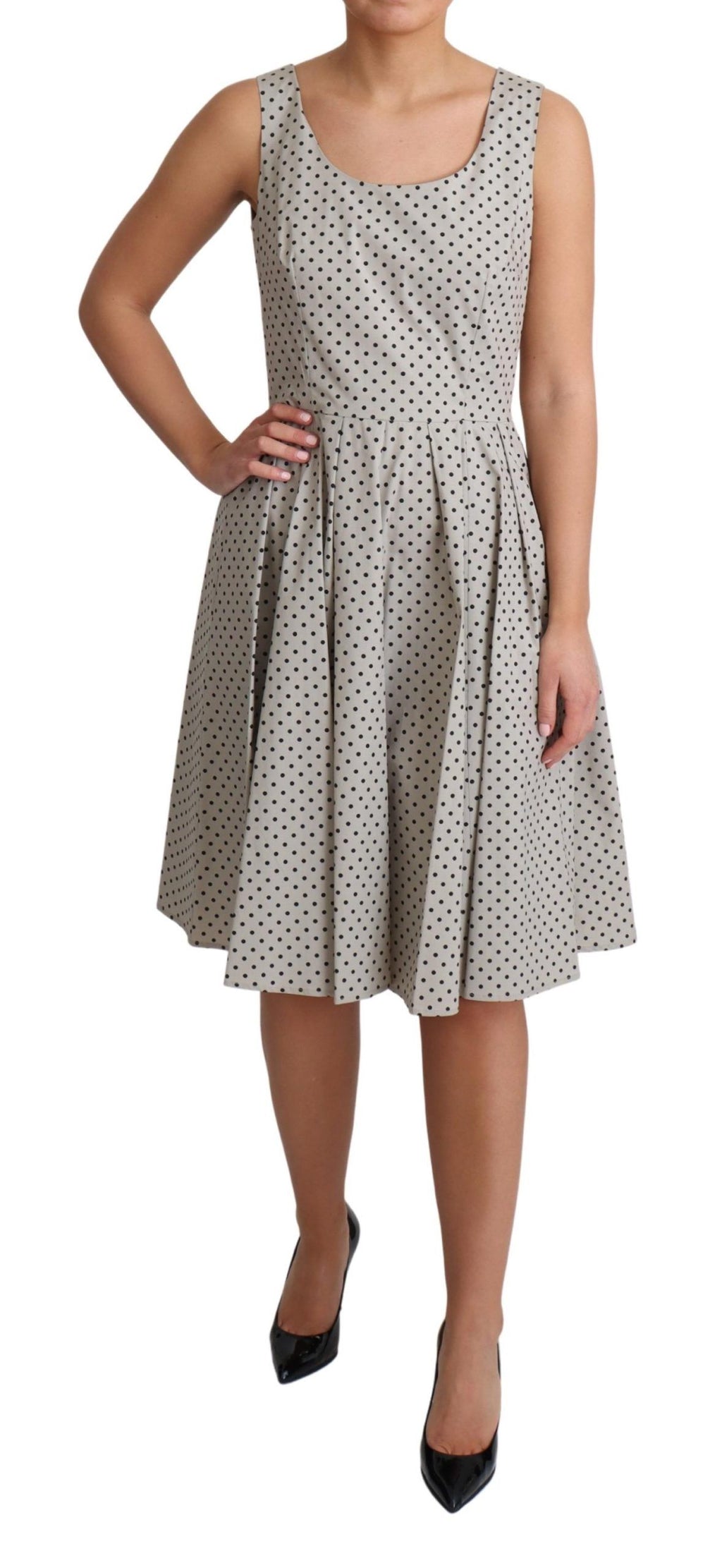 Dolce & Gabbana Beige gepunktetes Kleid aus Baumwolle in A-Linie