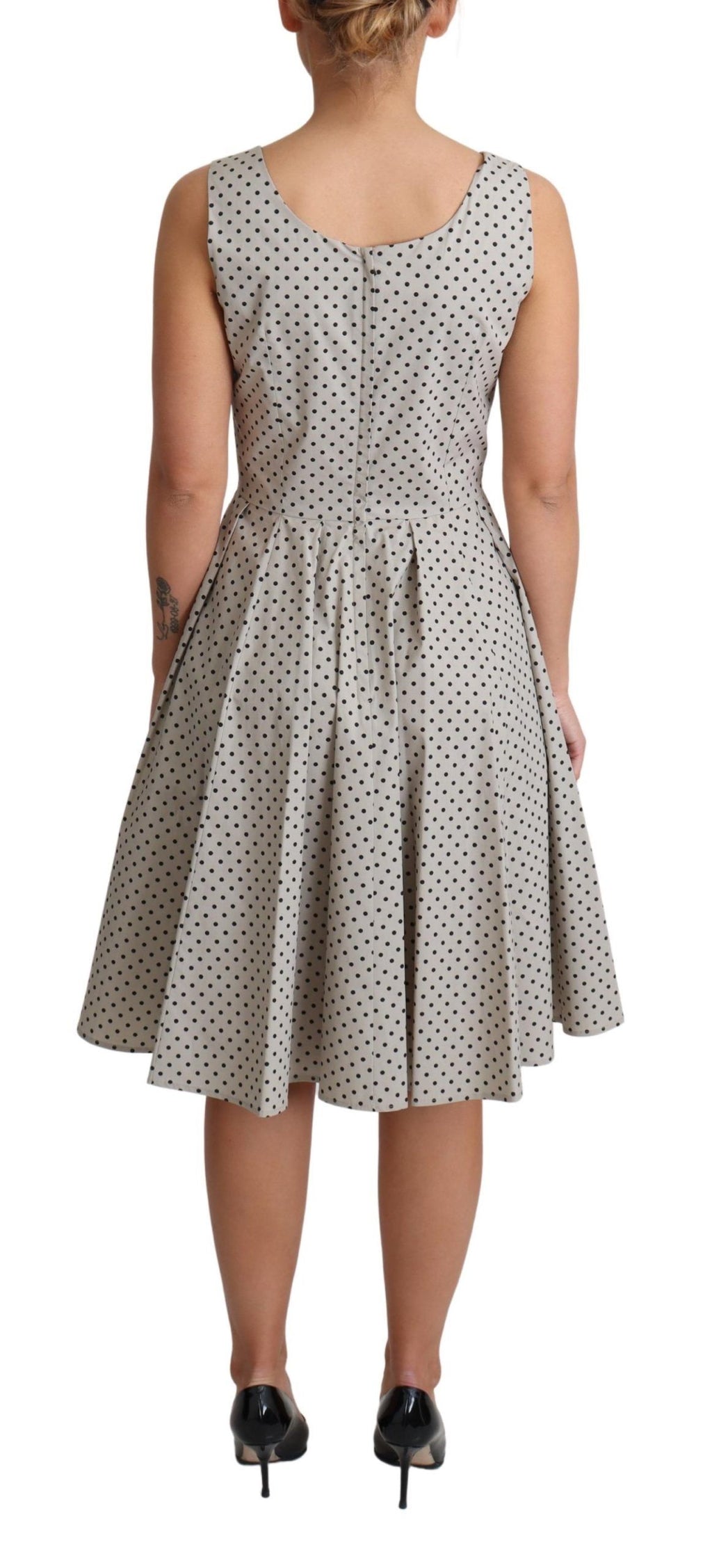 Dolce & Gabbana Beige gepunktetes Kleid aus Baumwolle in A-Linie