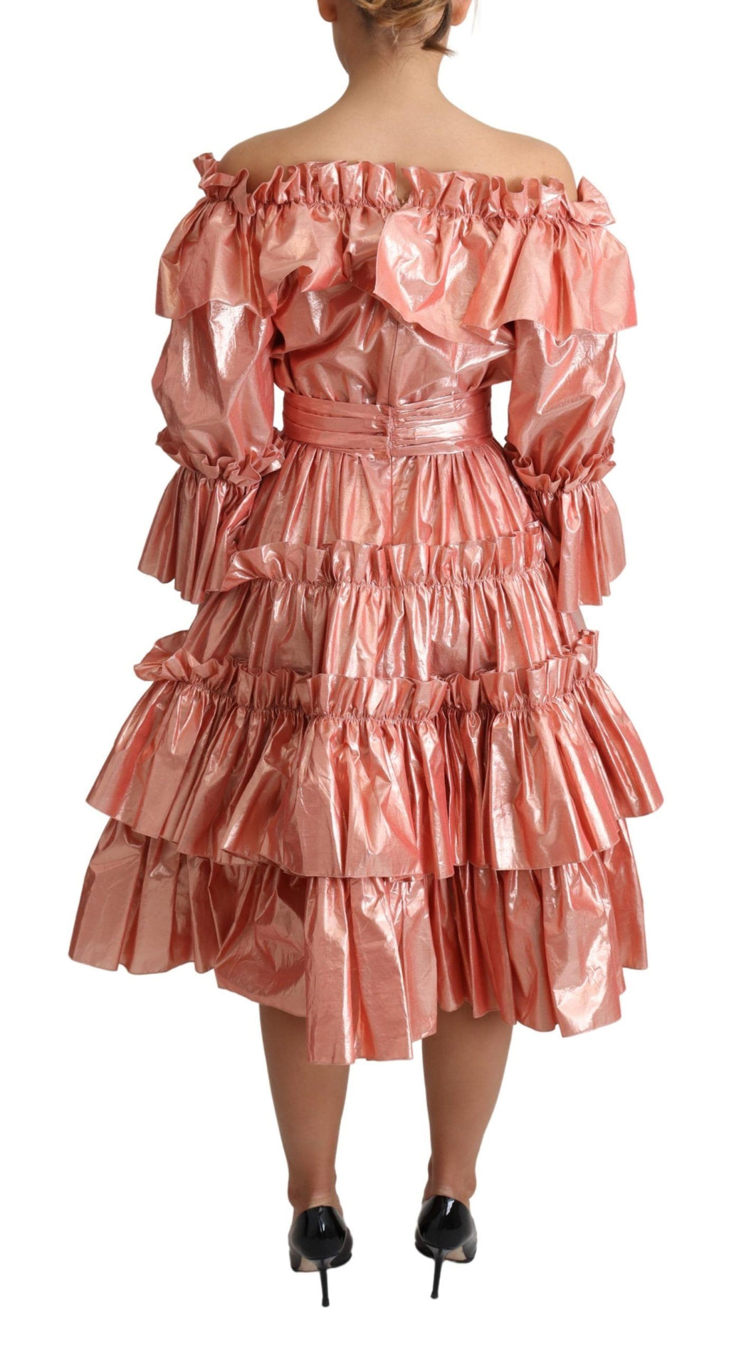 Dolce & Gabbana Rosa Rüschenkleid Seiden-Baumwoll-Kleid