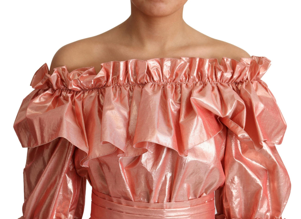 Dolce & Gabbana Rosa Rüschenkleid Seiden-Baumwoll-Kleid
