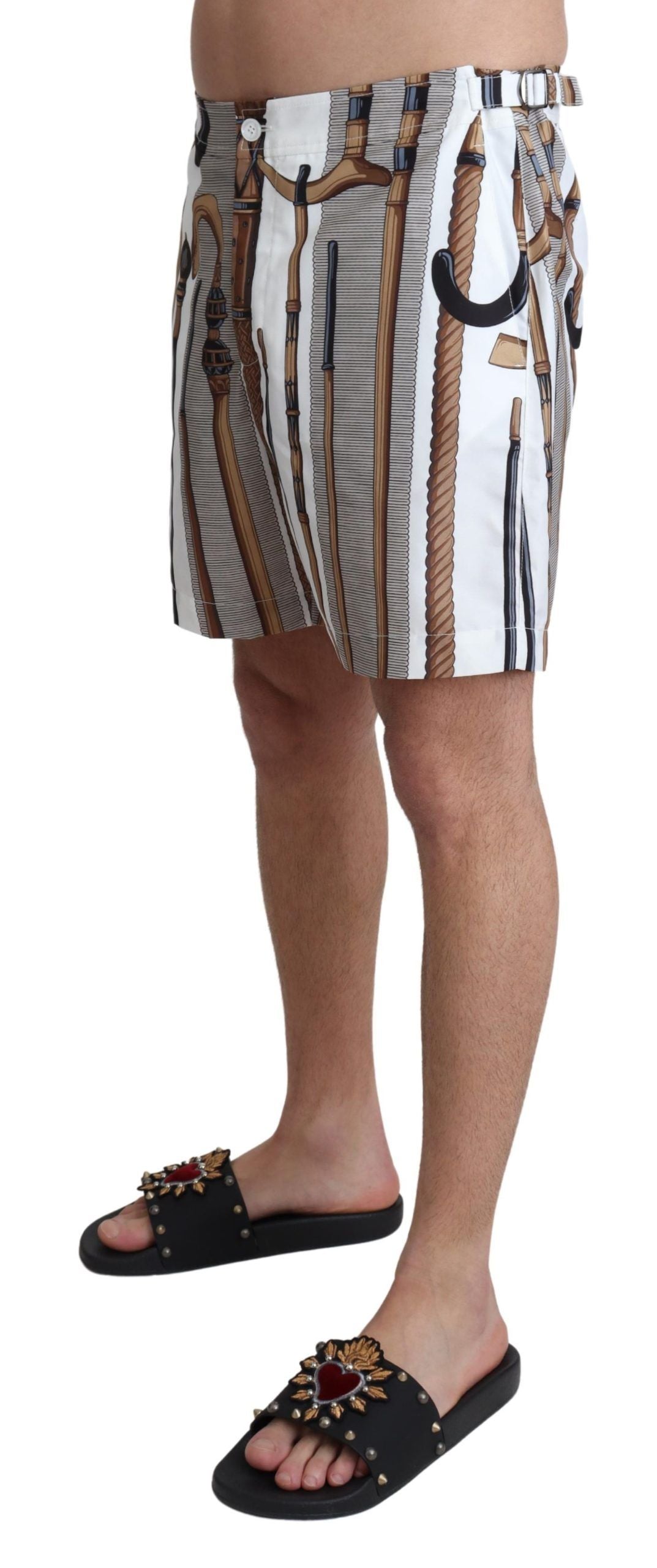 Dolce & Gabbana White Walking Stick Beachwear Shorts Swim Shorts