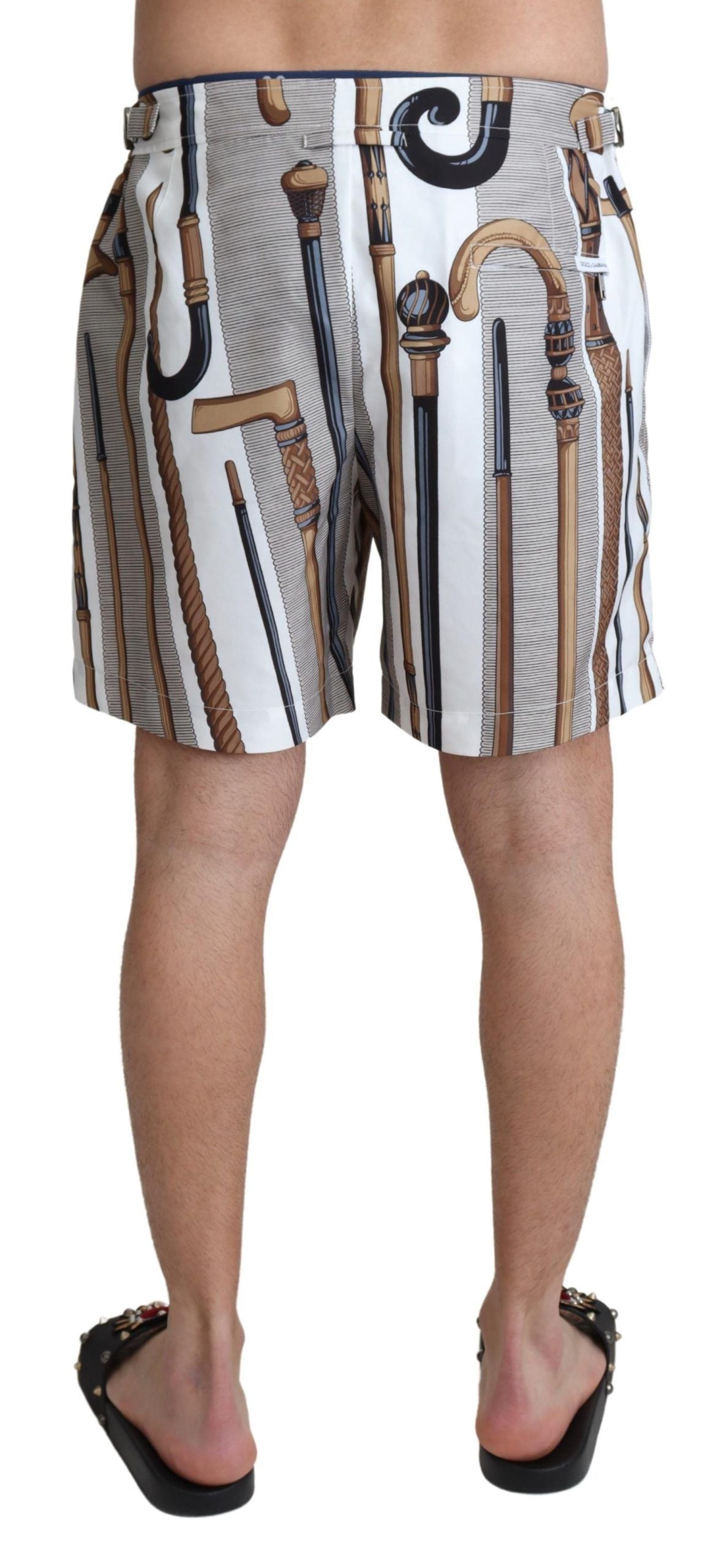 Dolce & Gabbana White Walking Stick Beachwear Shorts Swim Shorts