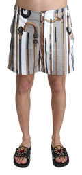 Dolce & Gabbana White Walking Stick Beachwear Shorts Swim Shorts