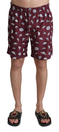 Dolce & Gabbana Maroon Hats Print Beachwear Swim Shorts