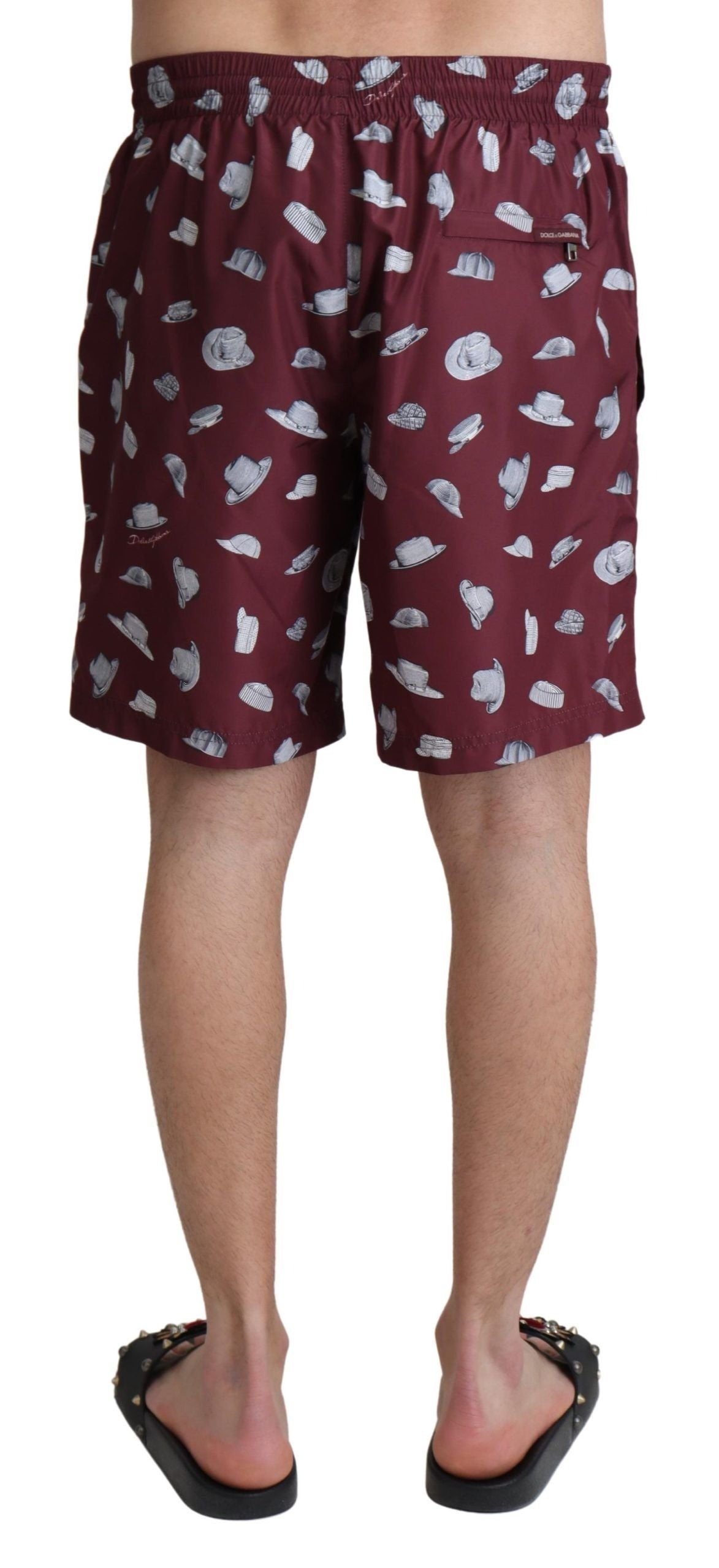 Dolce & Gabbana Maroon Hats Print Beachwear Swim Shorts