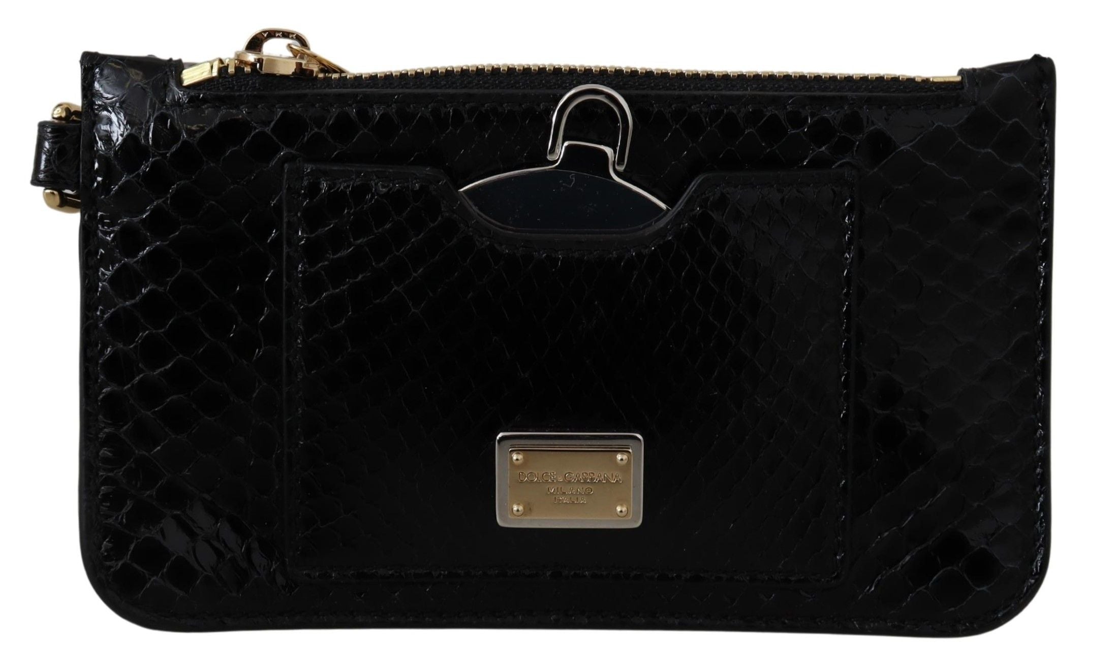 Dolce & Gabbana Black Leather Wallet Pouch Mirror Agnese Purse