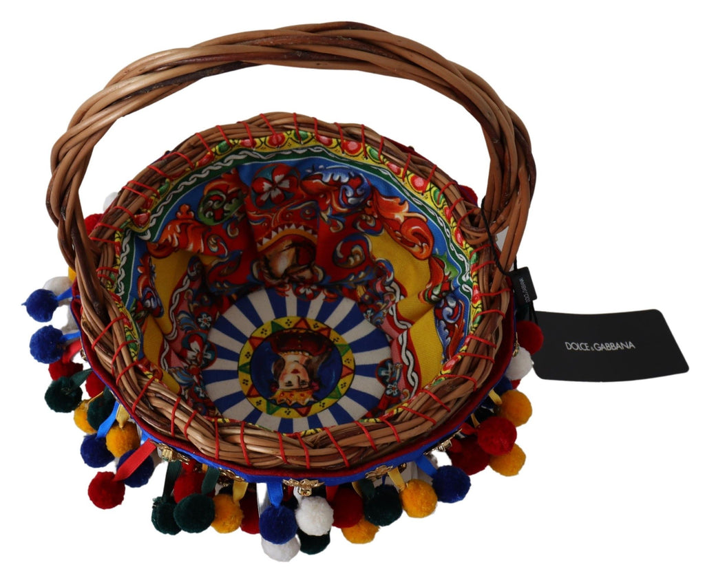 Dolce & Gabbana Multicolor Baumwolle verschönert Agnese Korb Tragetasche