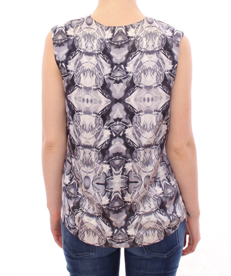 Arzu Kaprol Grey Blue Silk Sleeveless Top Shirt Blouse