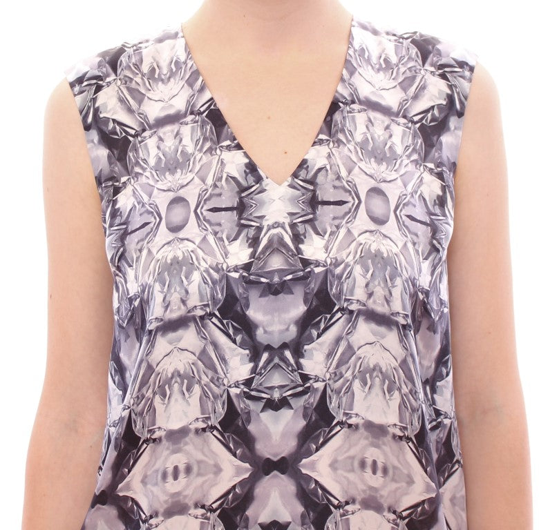 Arzu Kaprol Grey Blue Silk Sleeveless Top Shirt Blouse