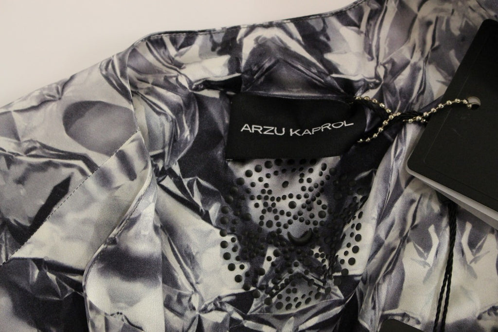Arzu Kaprol Grey Blue Silk Sleeveless Top Shirt Blouse