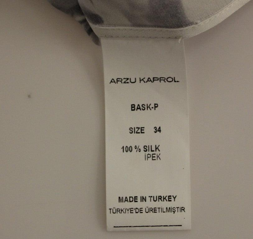 Arzu Kaprol Grey Blue Silk Sleeveless Top Shirt Blouse
