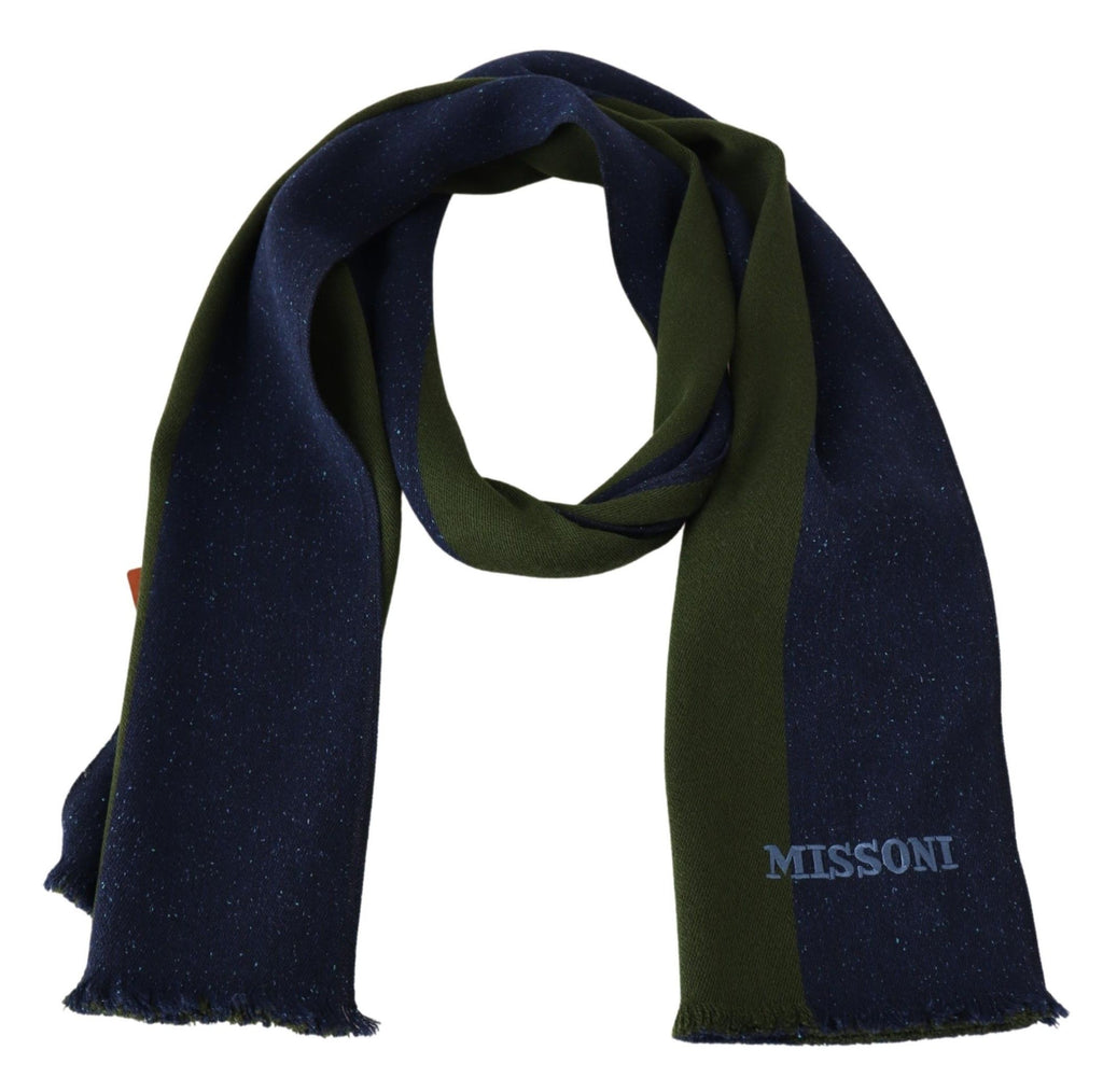 Missoni Green Striped Wool Cloth Unisex Neck Wrap Scarf Blue