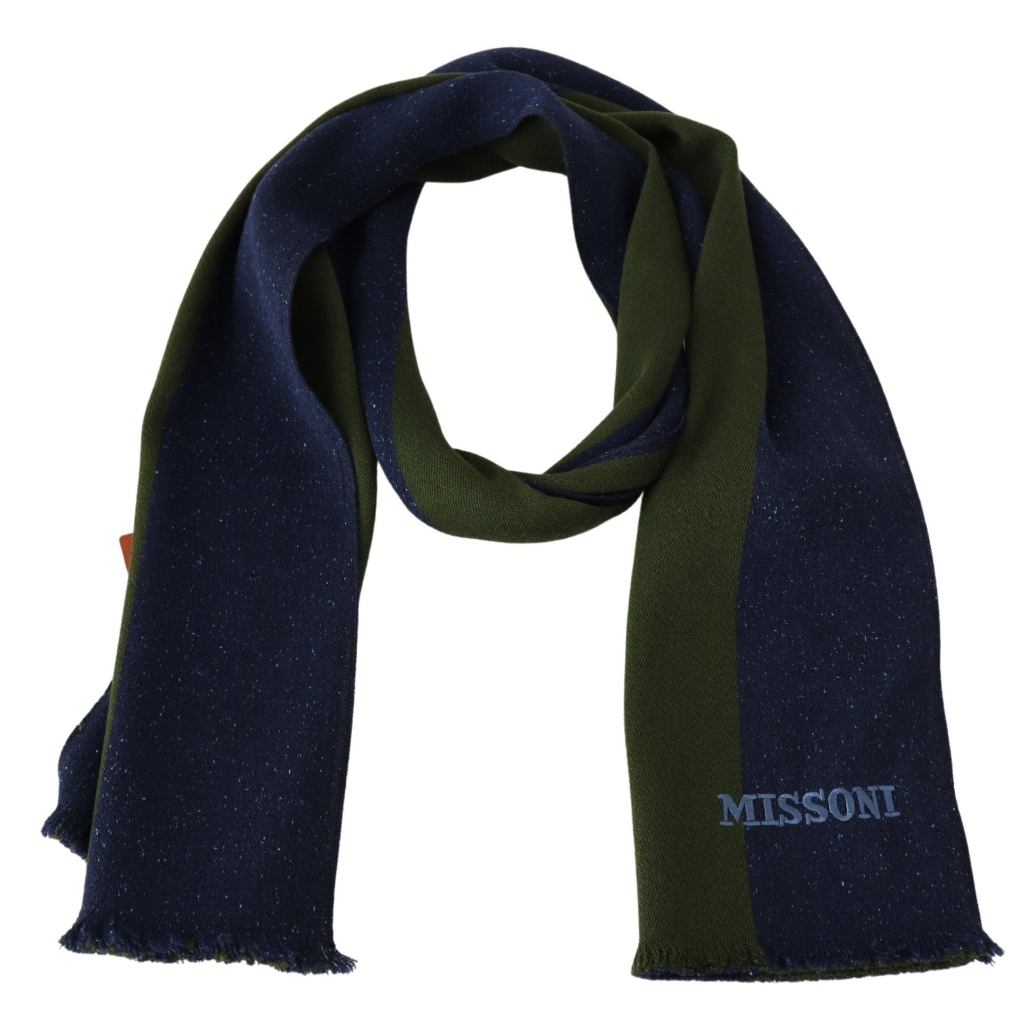 Missoni Green Striped Wool Cloth Unisex Neck Wrap Scarf Blue