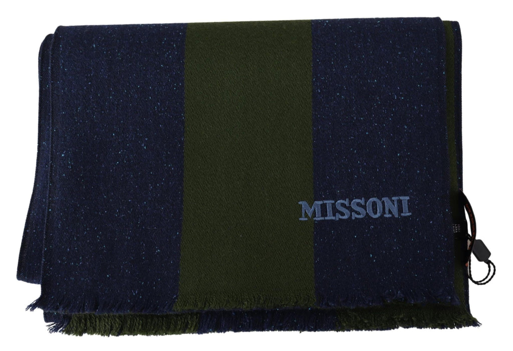 Missoni Green Striped Wool Cloth Unisex Neck Wrap Scarf Blue