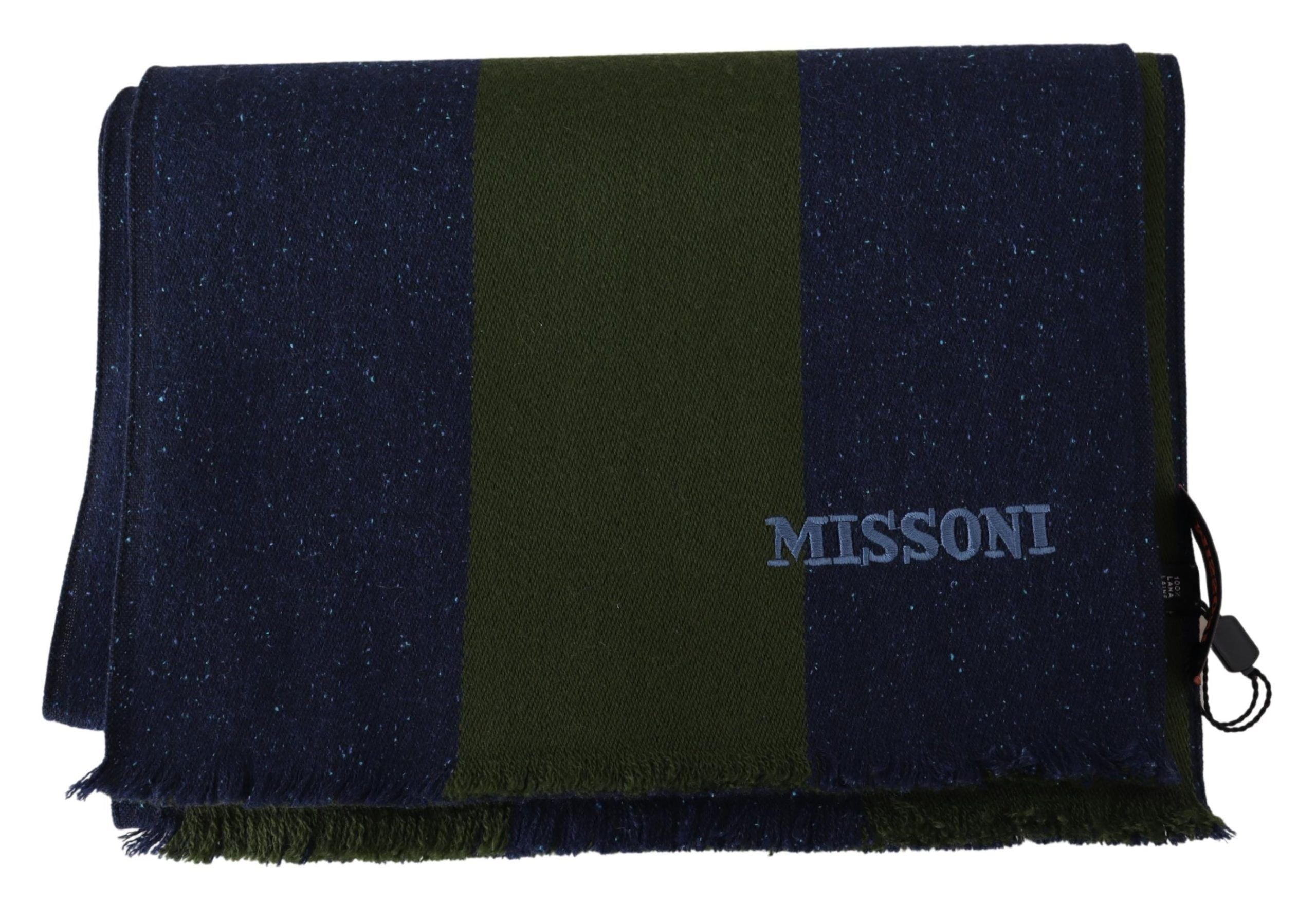 Missoni Green Striped Wool Cloth Unisex Neck Wrap Scarf Blue