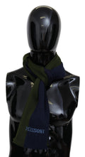 Missoni Green Striped Wool Cloth Unisex Neck Wrap Scarf Blue