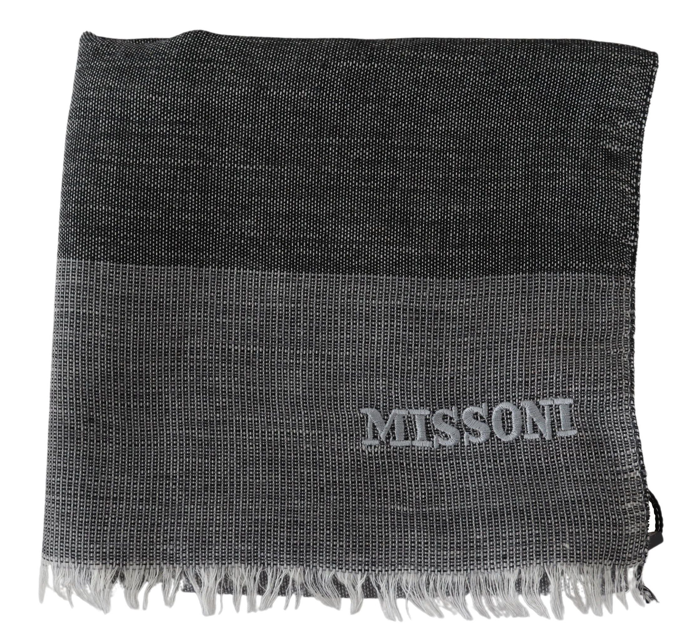 Missoni Grauer gestreifter Wollschal Unisex Halswickel Fransenschal