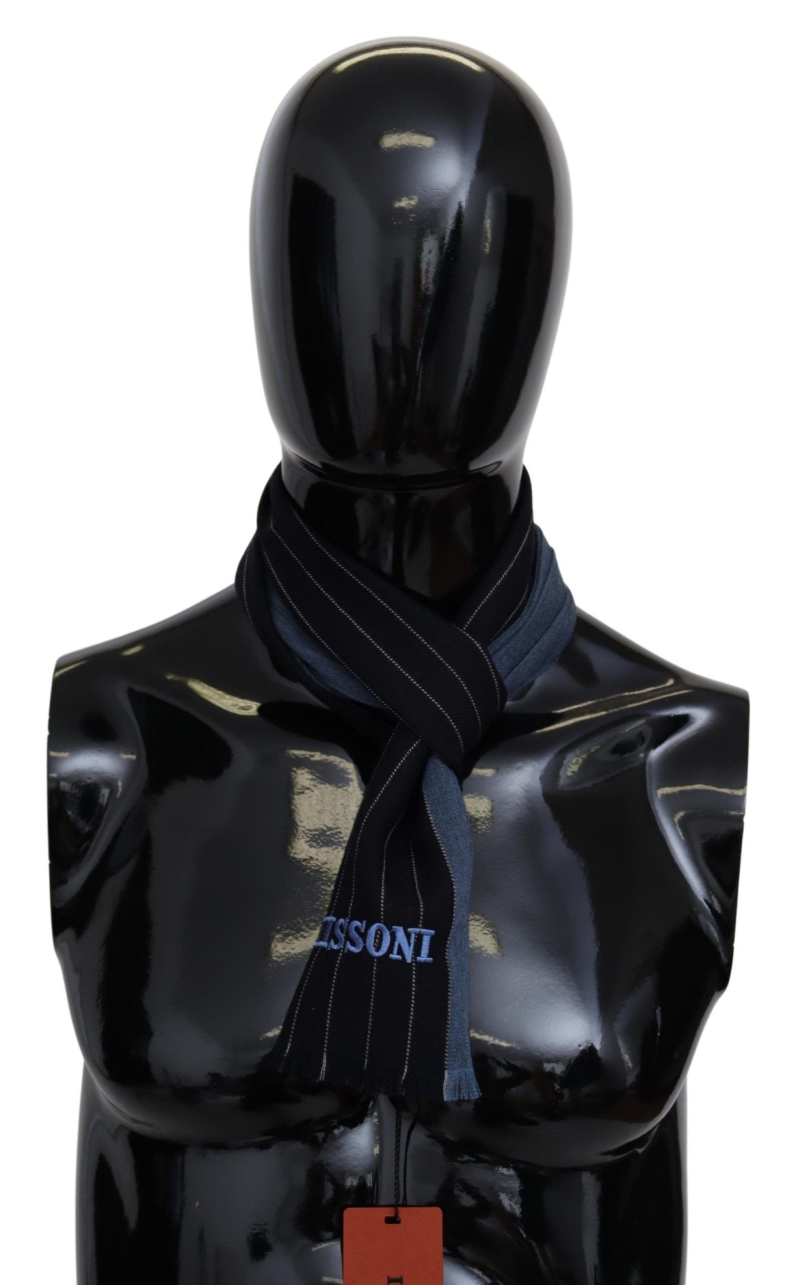 Missoni Schwarz Blau Gestreifter Wollschal Unisex Wrap