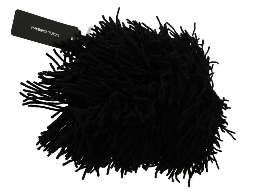 Dolce & Gabbana Black and White Animal Motif Knitted Cashmere Beanie