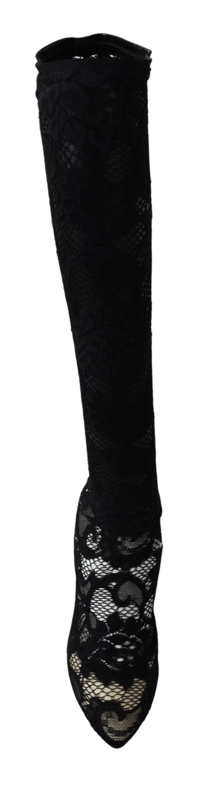 Dolce & Gabbana Black Taormina Lace Sock Boots Shoes Pumps