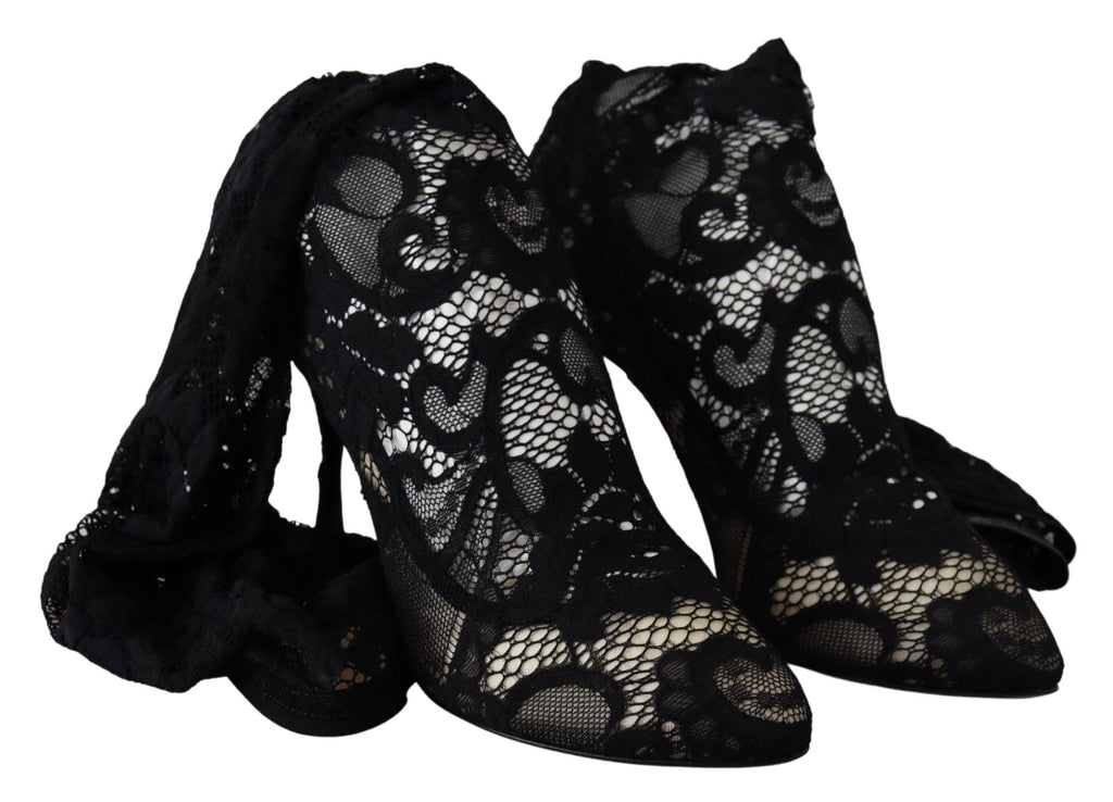 Dolce & Gabbana Black Taormina Lace Sock Boots Shoes Pumps