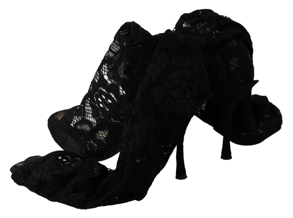 Dolce & Gabbana Black Taormina Lace Sock Boots Shoes Pumps