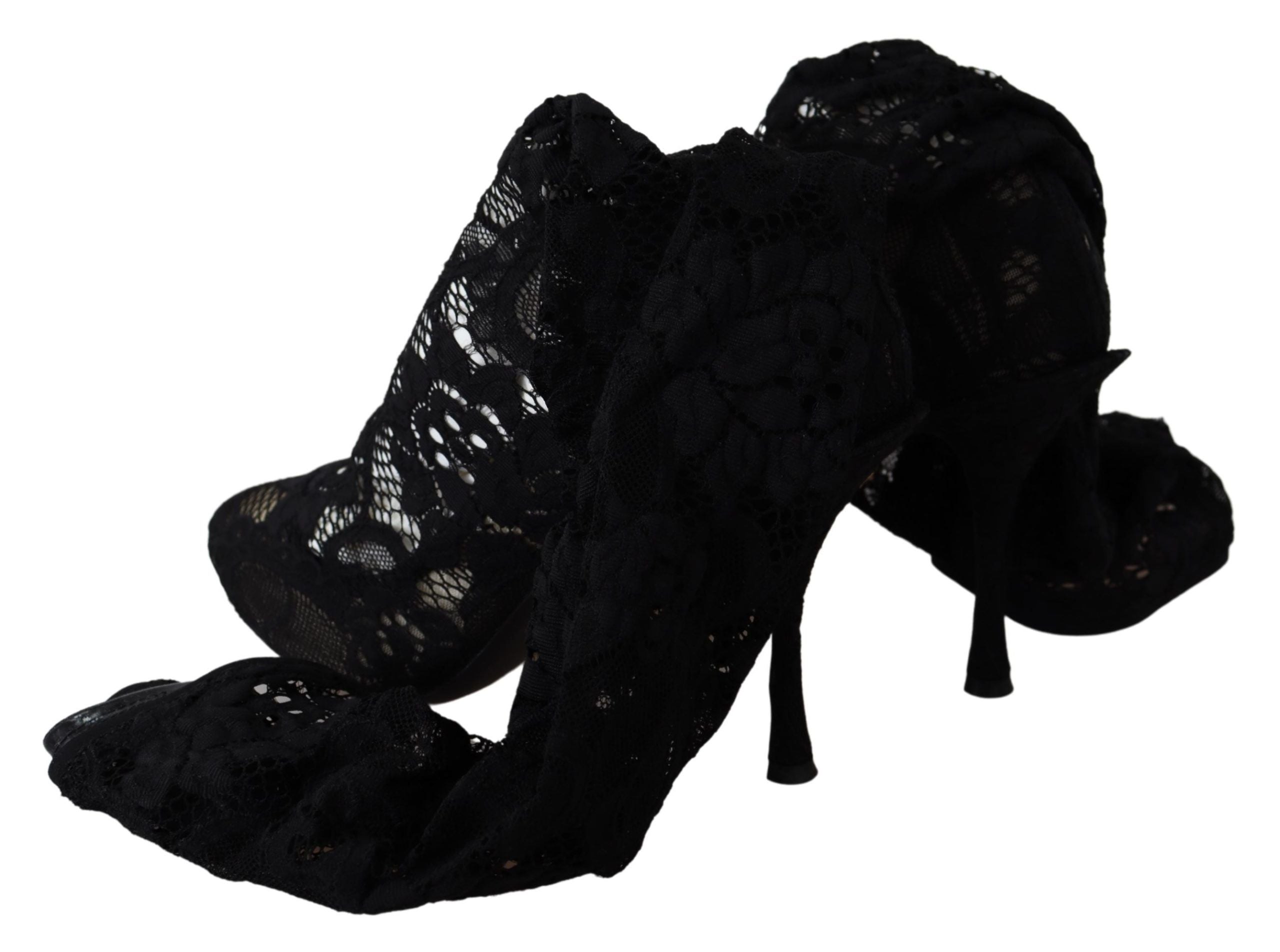 Dolce & Gabbana Black Taormina Lace Sock Boots Shoes Pumps