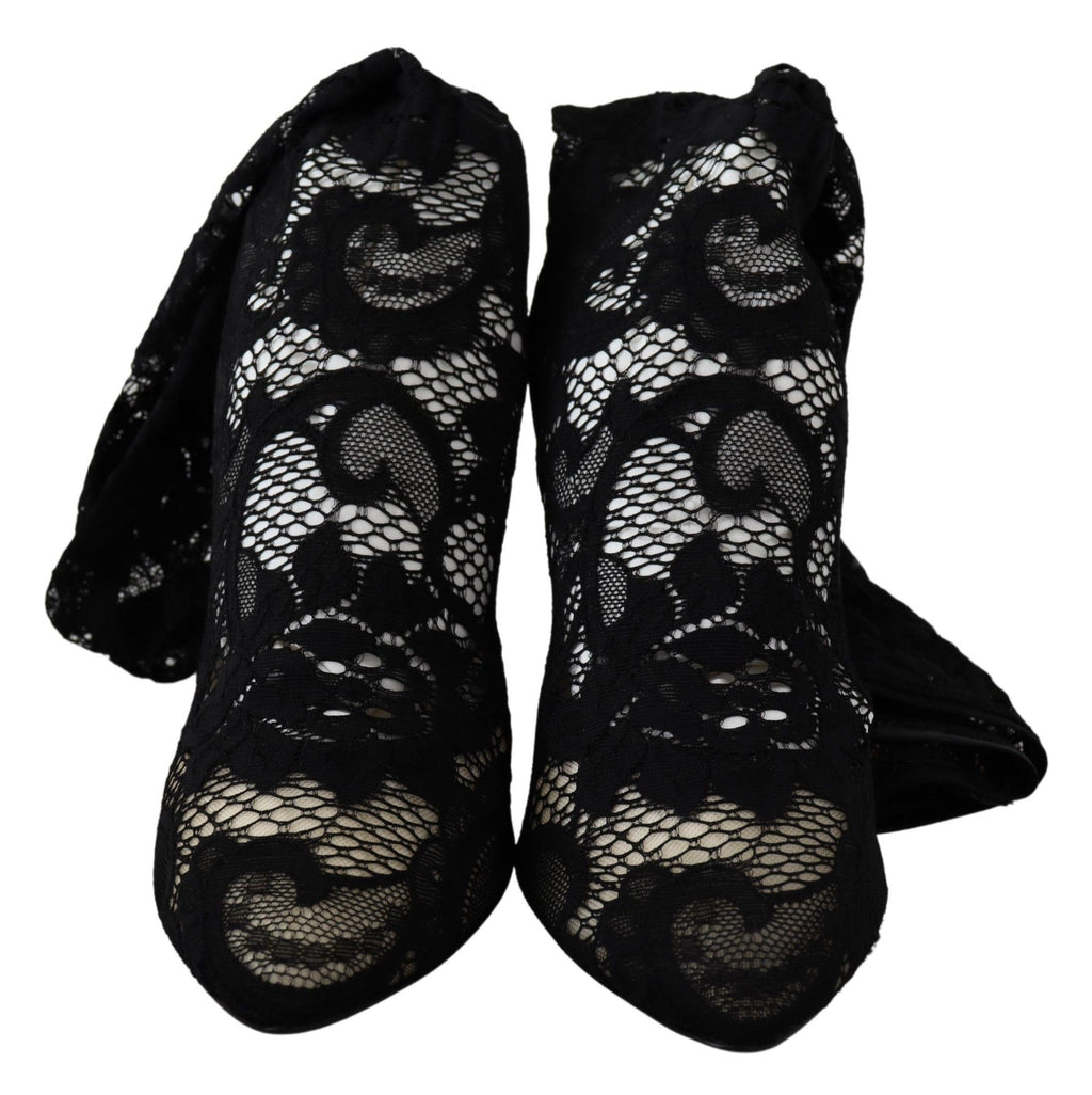 Dolce & Gabbana Black Taormina Lace Sock Boots Shoes Pumps
