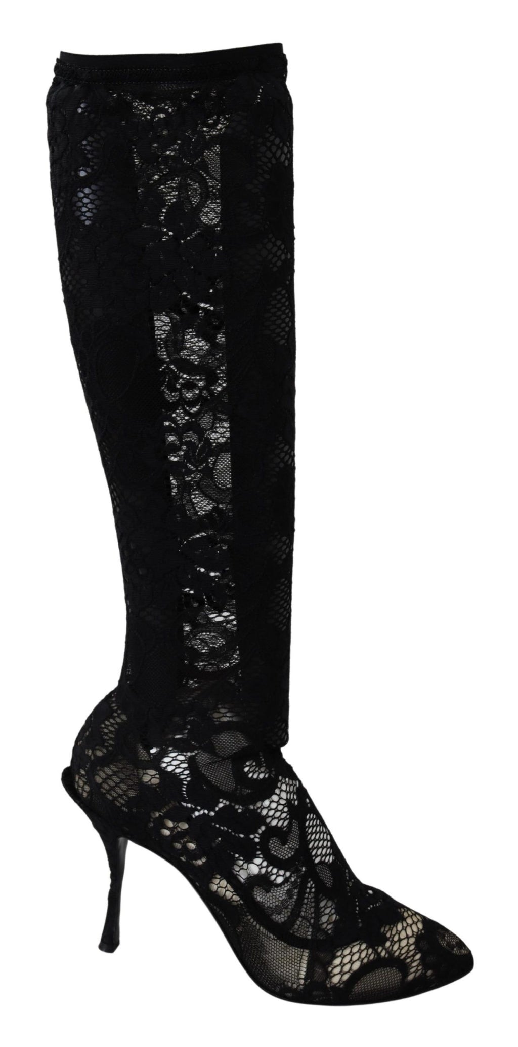 Dolce & Gabbana Black Taormina Lace Sock Boots Shoes Pumps