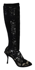 Dolce & Gabbana Black Taormina Lace Sock Boots Shoes Pumps