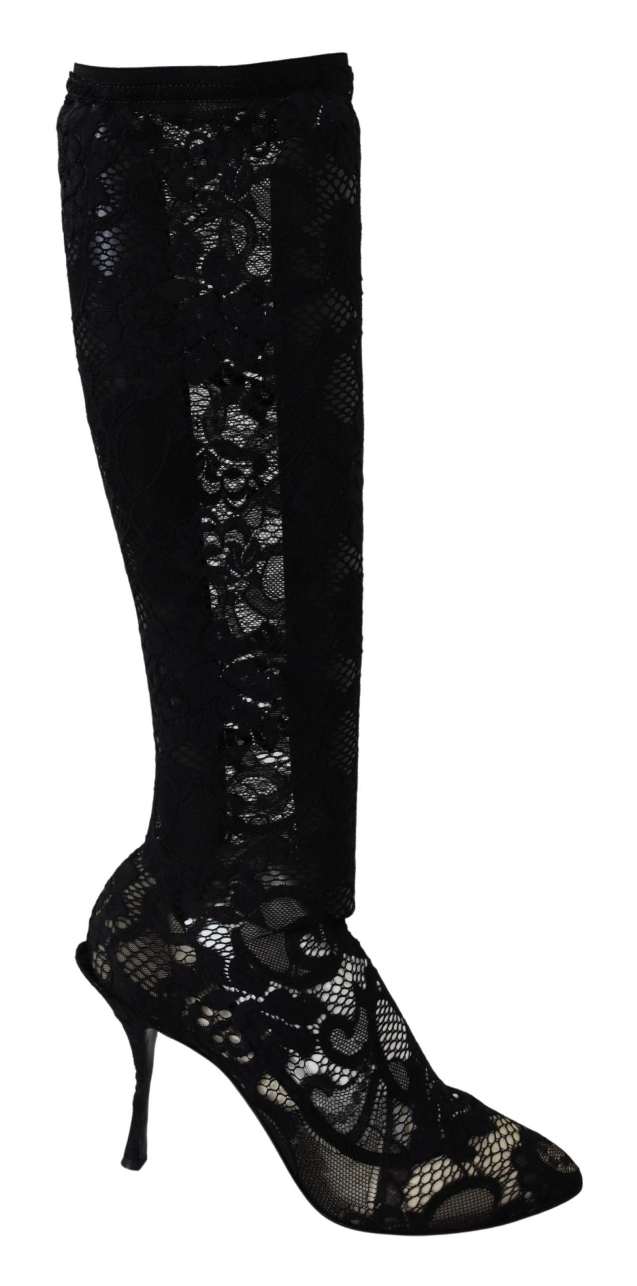 Dolce & Gabbana Black Taormina Lace Sock Boots Shoes Pumps