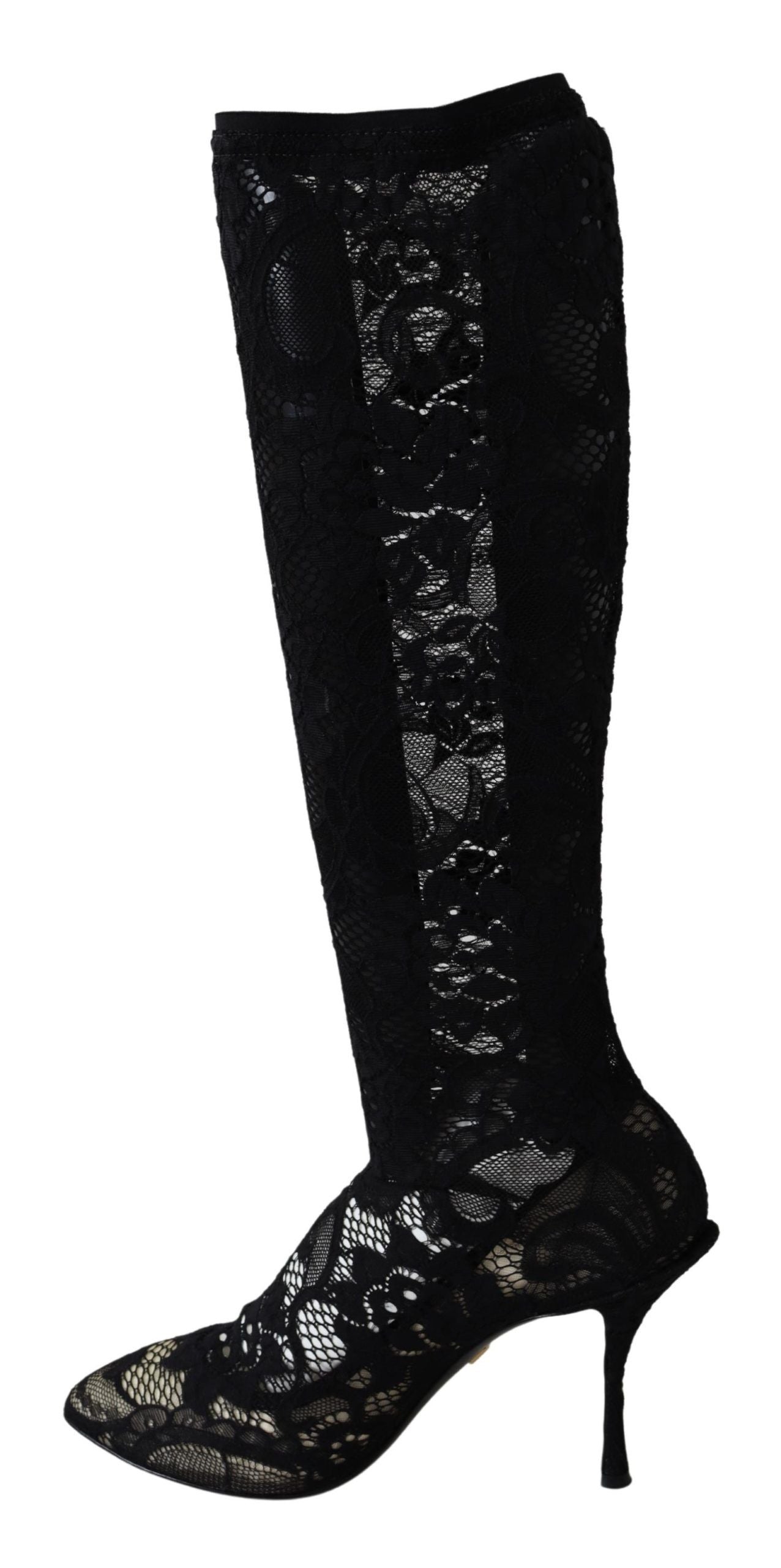 Dolce & Gabbana Black Taormina Lace Sock Boots Shoes Pumps