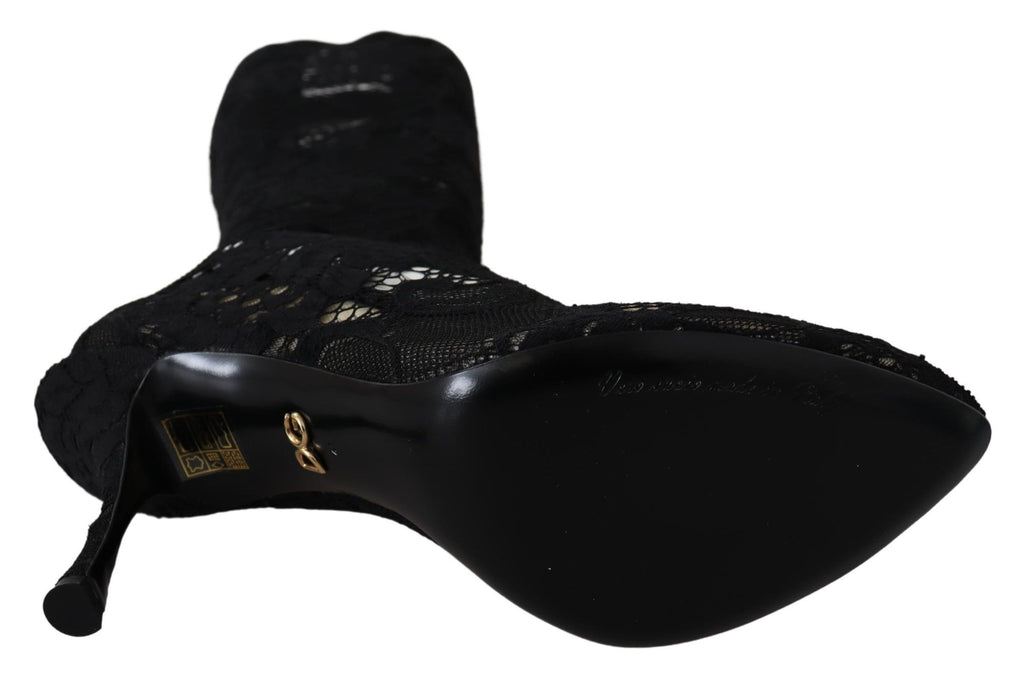 Dolce & Gabbana Black Taormina Lace Sock Boots Shoes Pumps