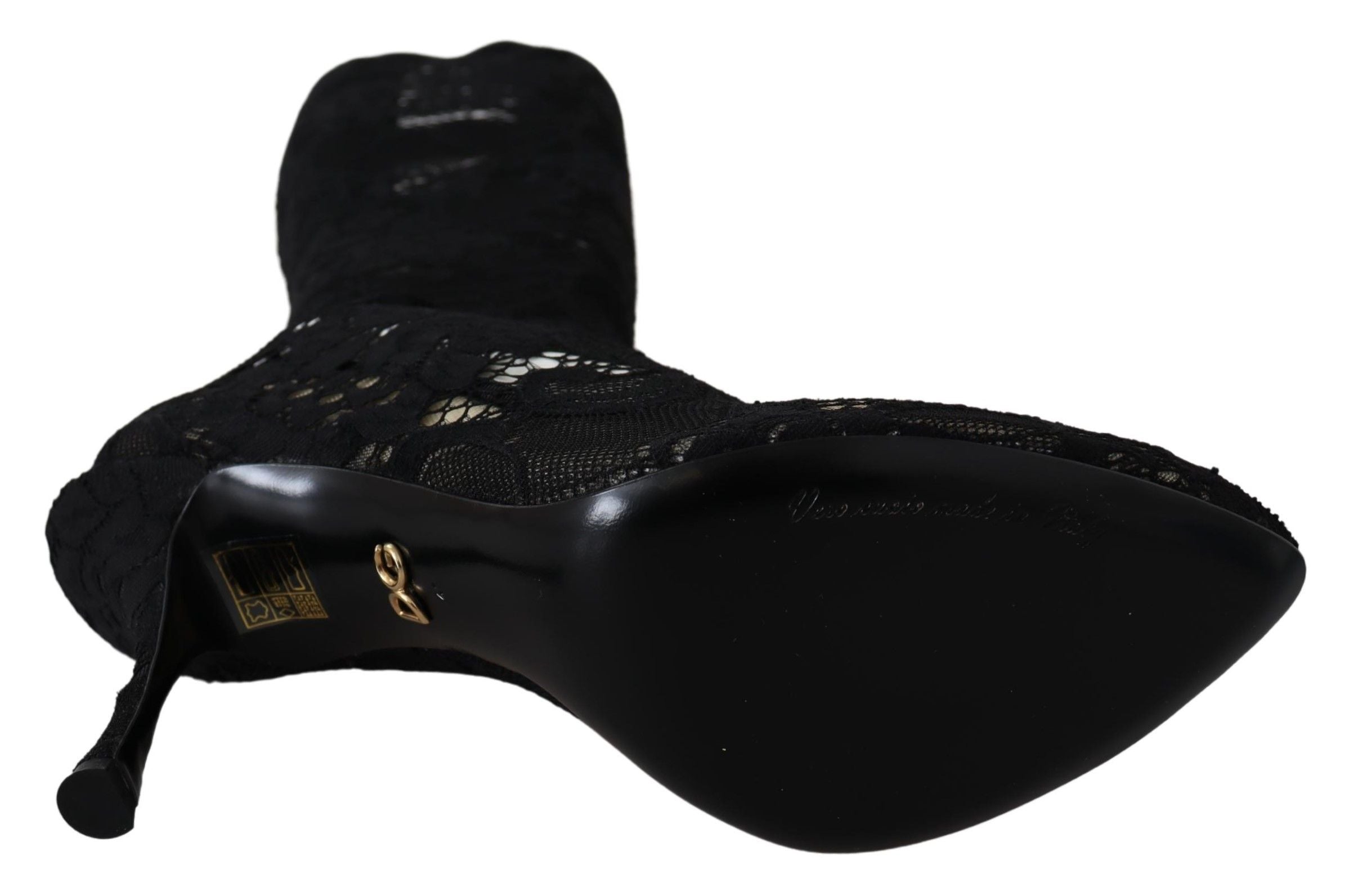 Dolce & Gabbana Black Taormina Lace Sock Boots Shoes Pumps