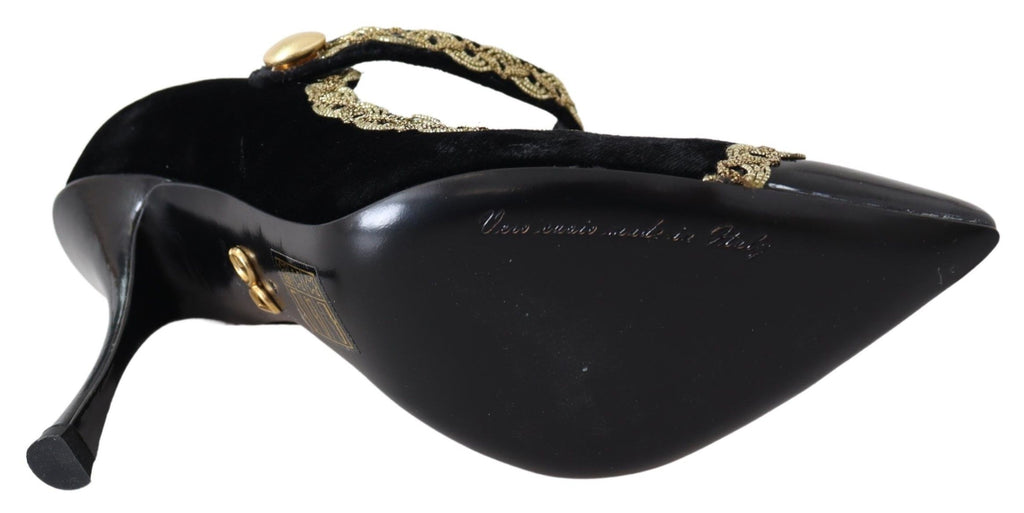 Dolce & Gabbana Schwarzer Samt Gold Mary Janes Pumps