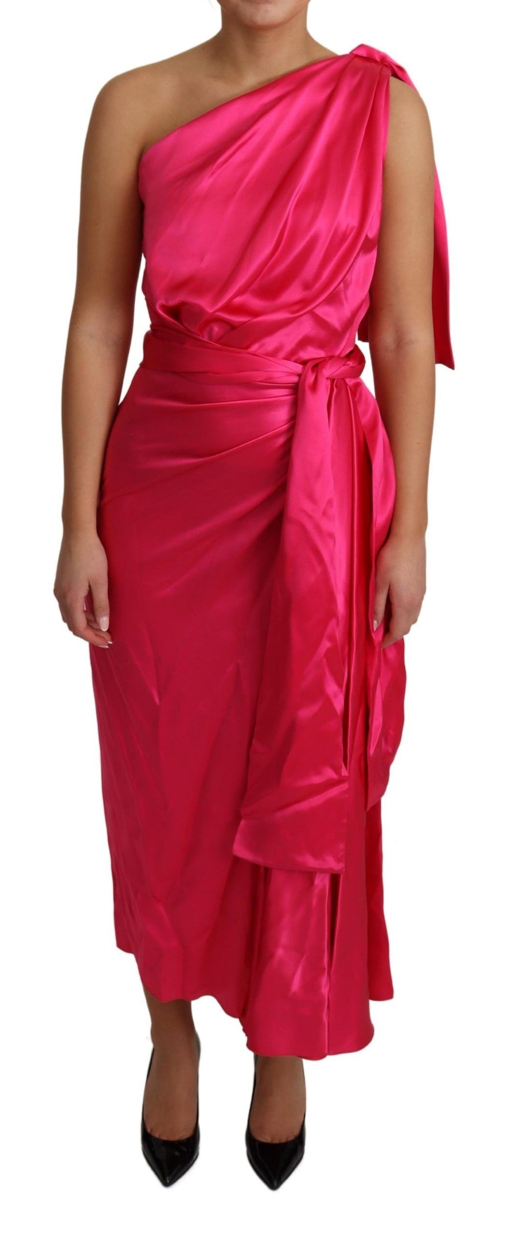 Dolce & Gabbana Pink Fitted One-Shoulder Midi Dress