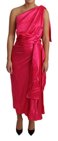 Dolce & Gabbana Pink Fitted One-Shoulder Midi Dress