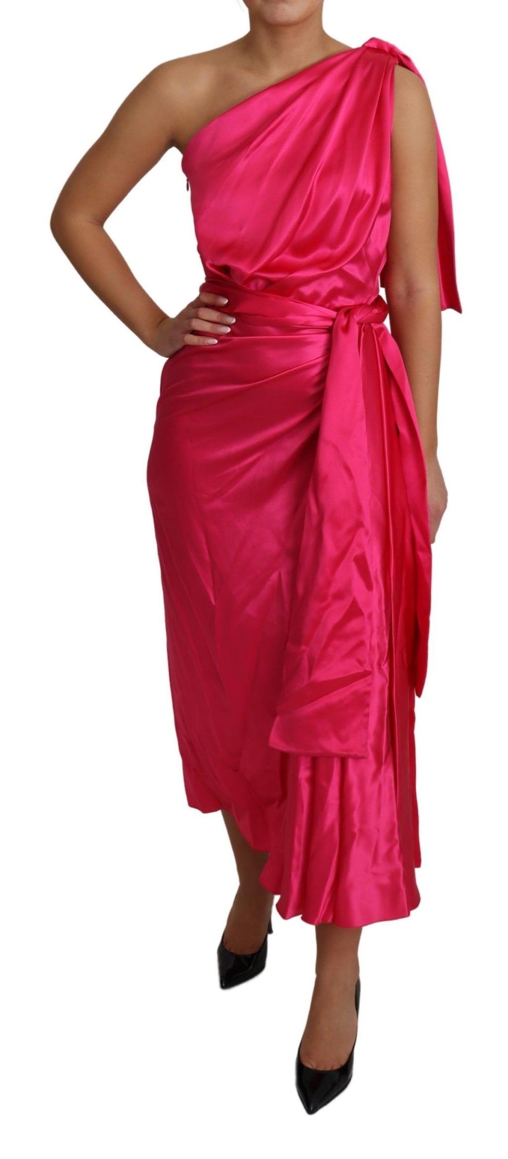 Dolce & Gabbana Pink Fitted One-Shoulder Midi Dress