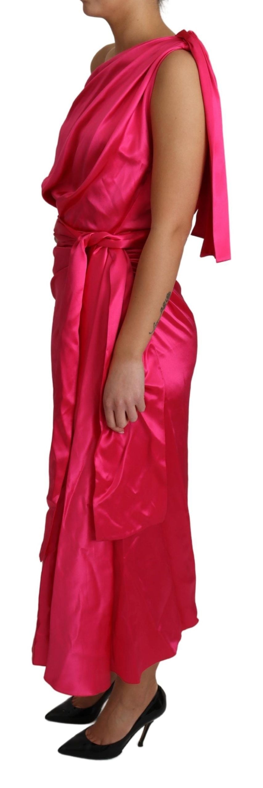 Dolce & Gabbana Pink Fitted One-Shoulder Midi Dress