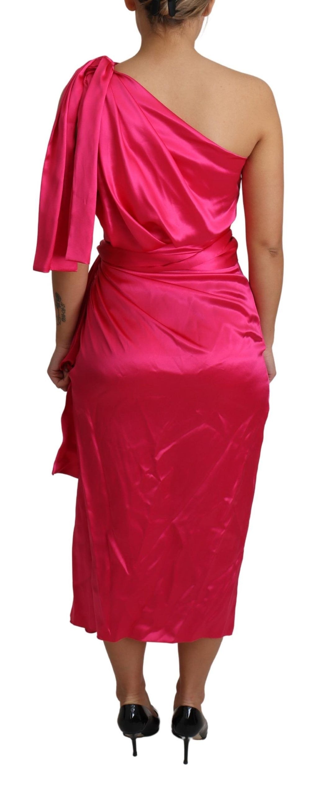 Dolce & Gabbana Pink Fitted One-Shoulder Midi Dress