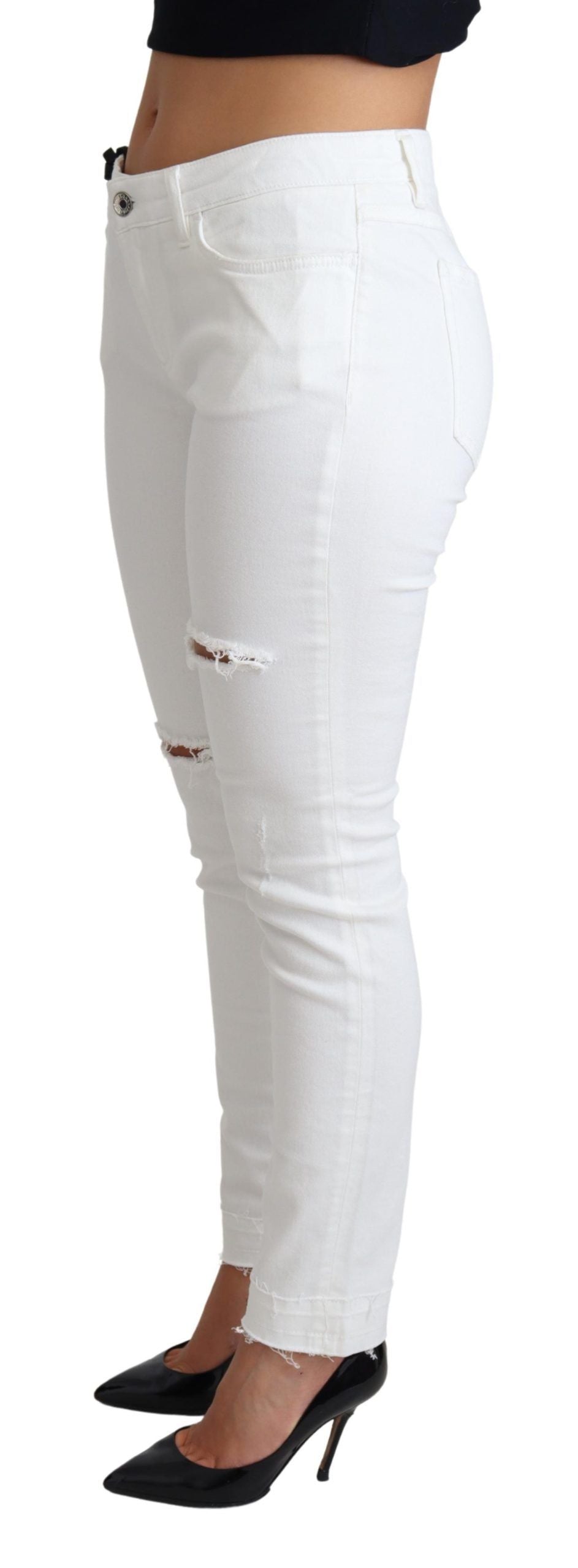 Dolce & Gabbana White Distressed Skinny Denim Cotton-Stretch Jeans