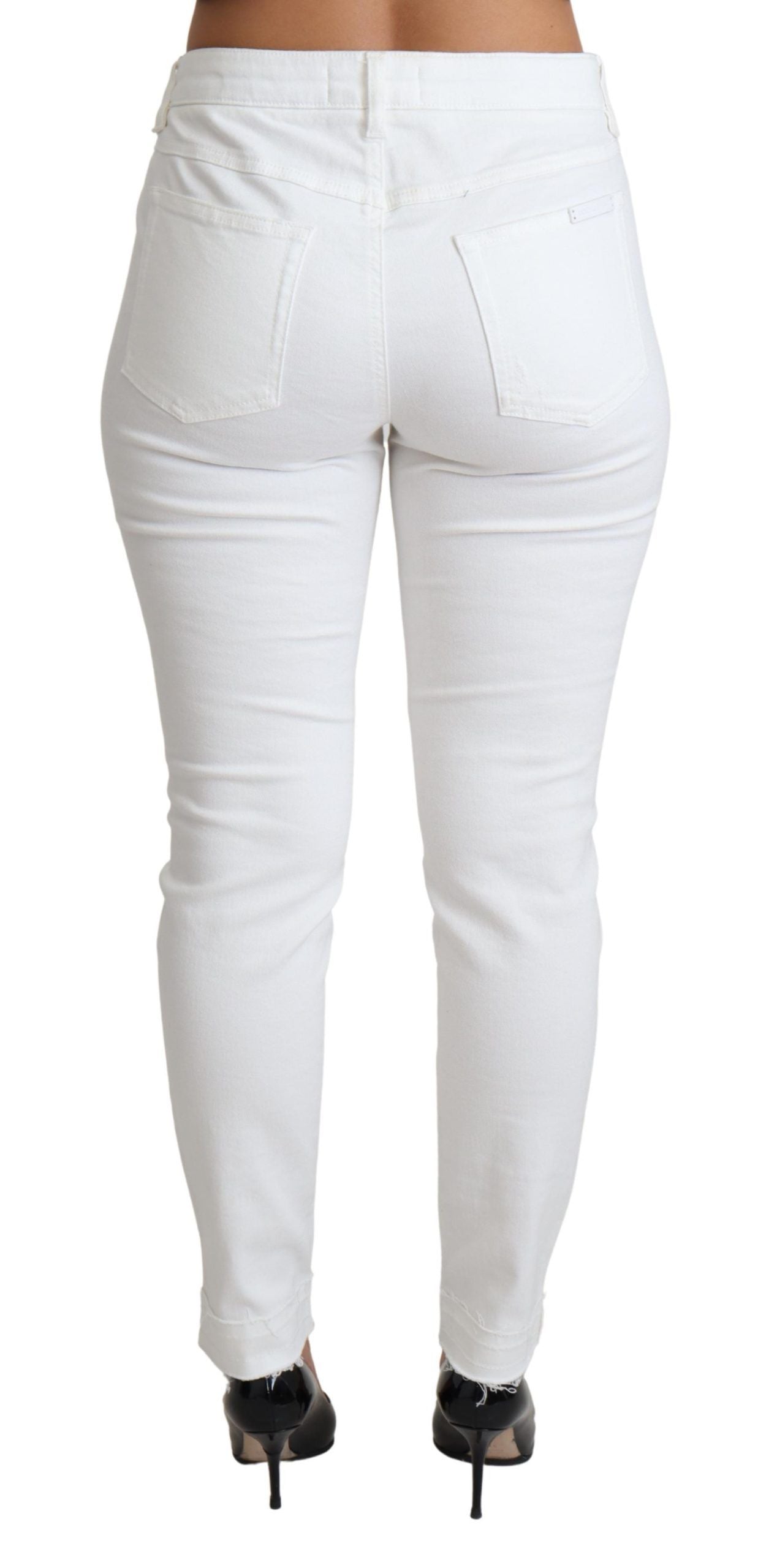 Dolce & Gabbana White Distressed Skinny Denim Cotton-Stretch Jeans