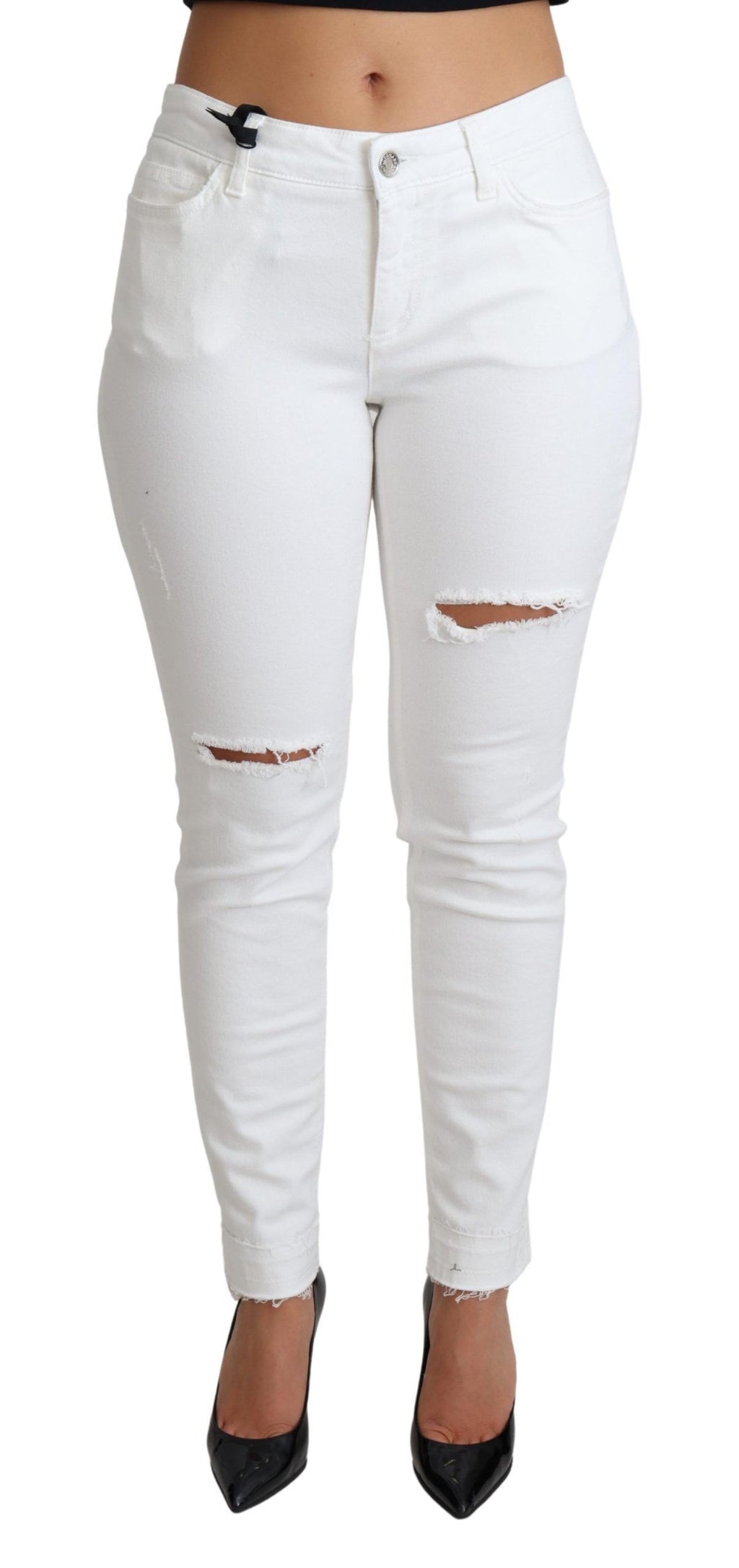 Dolce & Gabbana White Distressed Skinny Denim Cotton-Stretch Jeans