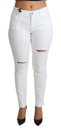 Dolce & Gabbana White Distressed Skinny Denim Cotton-Stretch Jeans