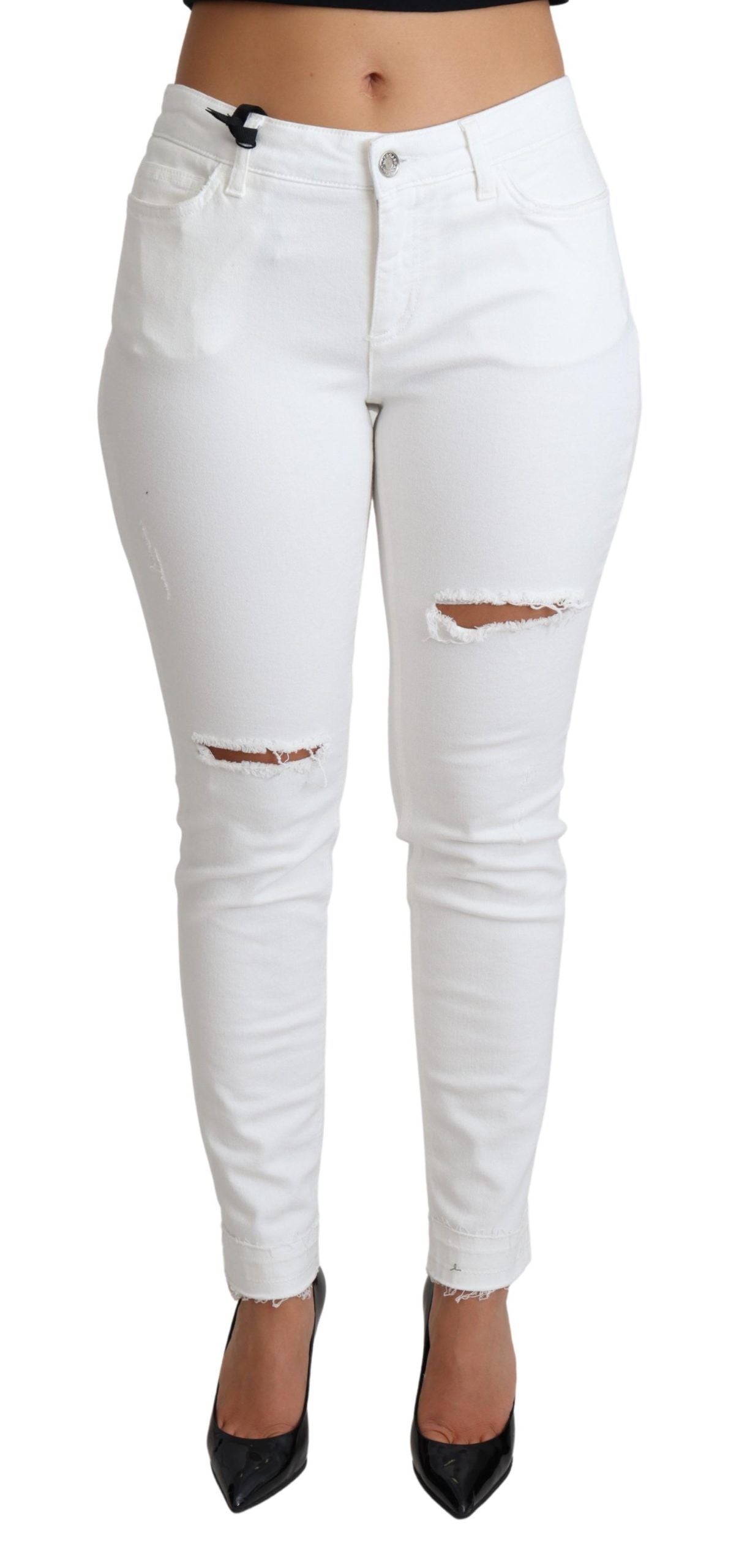 Dolce & Gabbana White Distressed Skinny Denim Cotton-Stretch Jeans