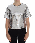 Dolce & Gabbana Silver Sequined Crew Neck T-Shirt Top